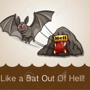 where does the expression like a bat out of hell come from and what does it mean