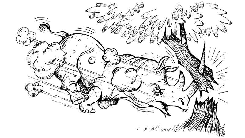 rhinoceros ramming a tree