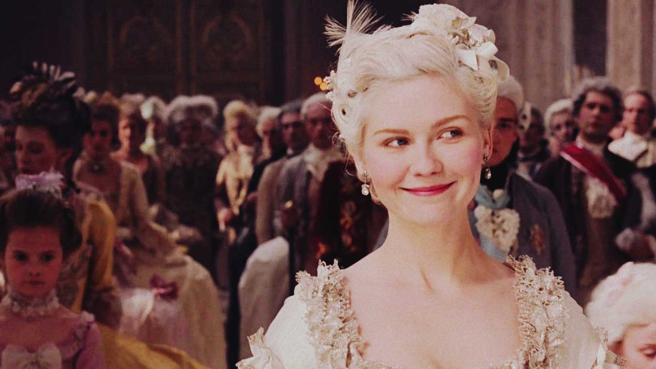 a smiling marie antoinette portrayed in a movie